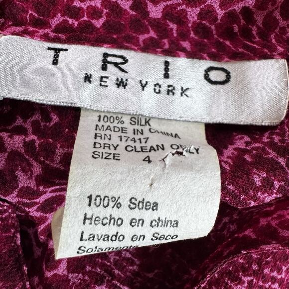 Vintage 90s TRIO Silk Fuchsia Snakeskin Button Front Sheer Midi Fairy Goth 4 - Picture 6 of 6